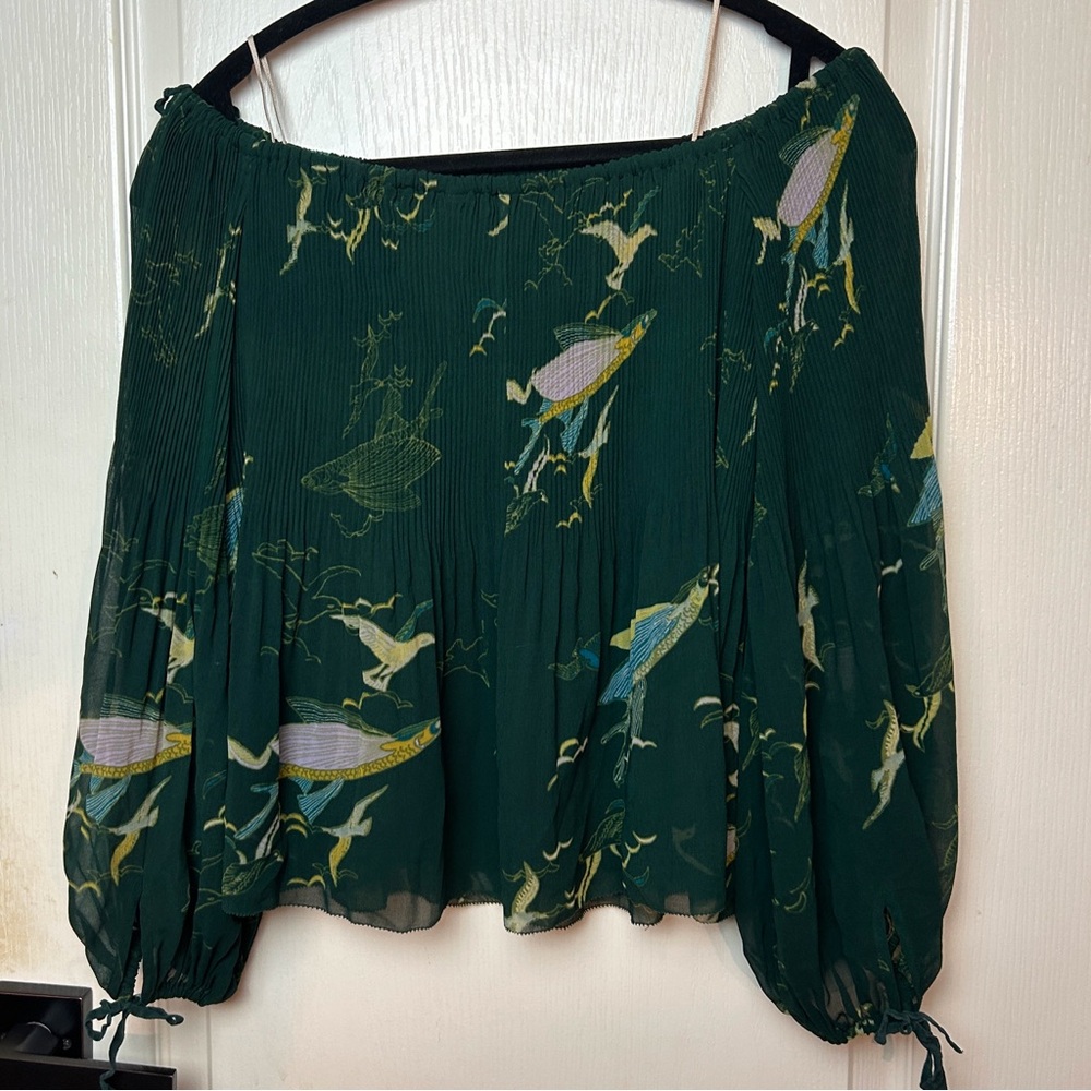 Aritzia Wilfred Talence Emerald Green Patterned Blouse